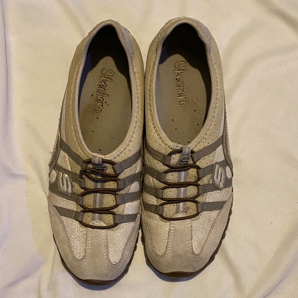 Skechers Slip-On Athletic Shoes in Beige and Gray